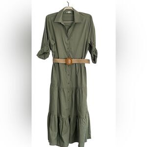Haven Hearts Olive Green Button-Up Oversized Maxi Dress